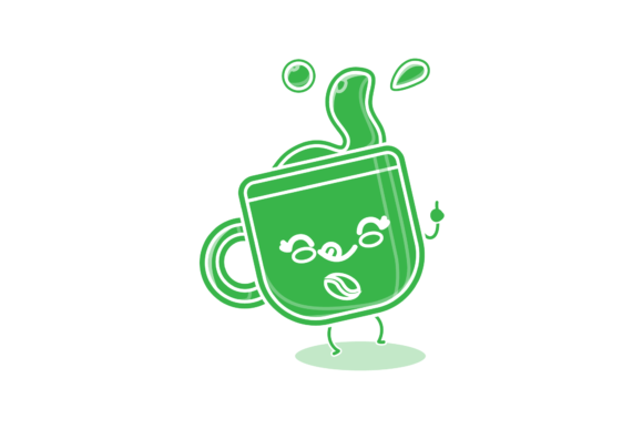 Coffee Latte Cup Kawaii Green Icon Style